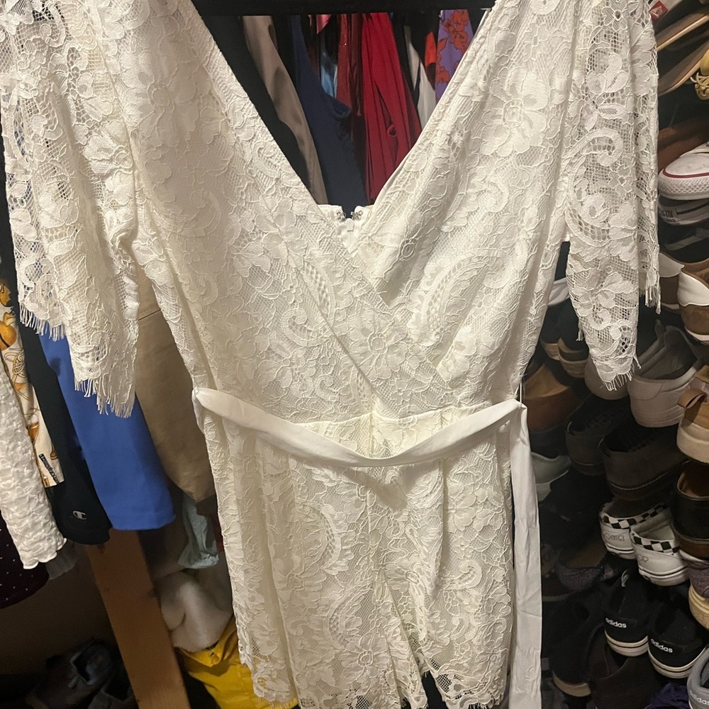 Lace Wrap Romper Dress in White